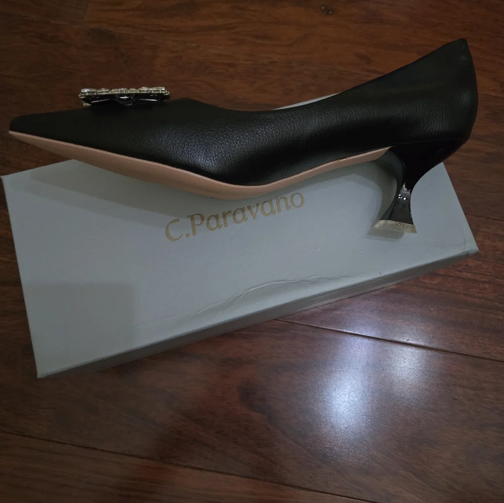 C.paravano Black Embellished Women's Heels Sizes 7.5 And 9.5 - Picture 5 of 8